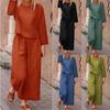 European & American Women's Autumn Linen Casual Loose Solid Two-Piece Set