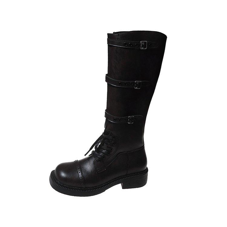 Массивные женские сапоги до колена, модные, сексуальные, тонкие, черные, коричневые, кожаные, с пряжкой, на ремне, гладиаторские, длинные, на платформе, обувь на осень-зиму