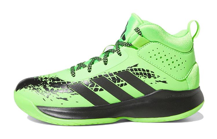 adidas Кроссовки Cross Em Up 5 Тканевые Нескользящие Износостойкие Средней Высоты Детские Баскетбольные Кроссовки Зеленый Черный Детские HQ8496