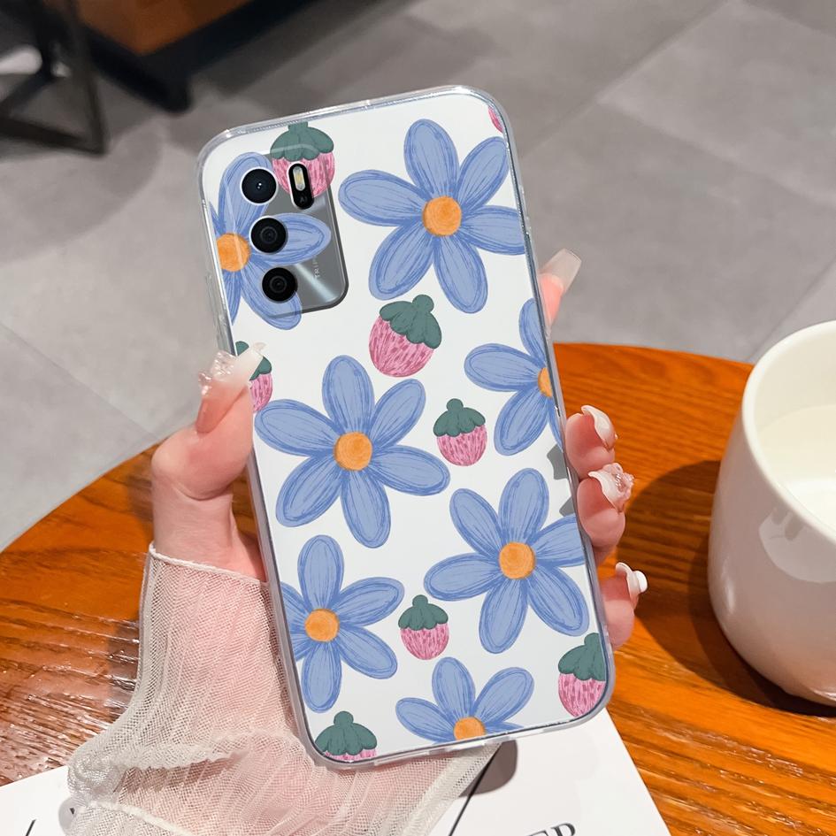 For Oppo A35 A58 A17 A15 A15S A16 A16S A17K Phone Cover Pretty Flower Pattern Soft Clear Silicone Shockproof Protective Ultra Thin Case For Oppo Shell
