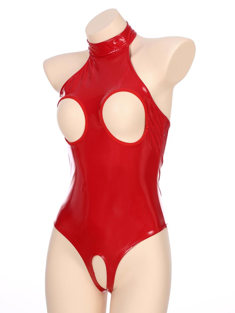 Женское модное нижнее белье из лакированной кожи, обтягивающее боди с открытой чашкой и юбкой, наряды для свадебной ночи