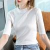 Футболка с рукавом до локтя для женщин, полувысокая горловина, новинка ранней осени, женский топ, футболка-основа с воротником средней высоты для женщин