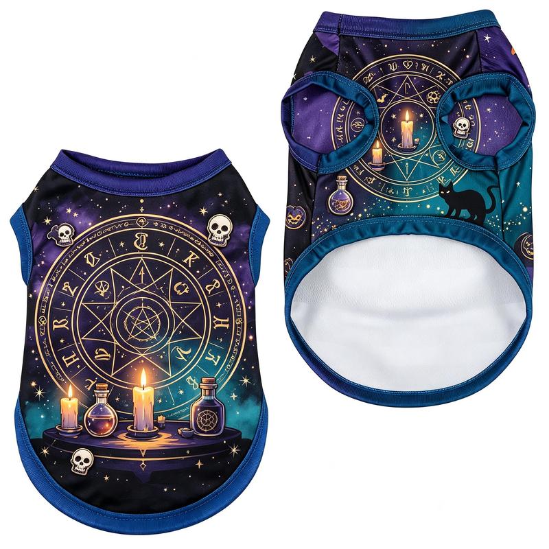 Pet Dog Vest Purple Castle Bat Pumpkin Print Breathable Sleeveless Shirt for Small Medium Dogs Spooky Halloween Party Wear