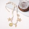 Summer new leisure ocean vacation wind beach shell conch starfish white turquoise versatile women's necklace