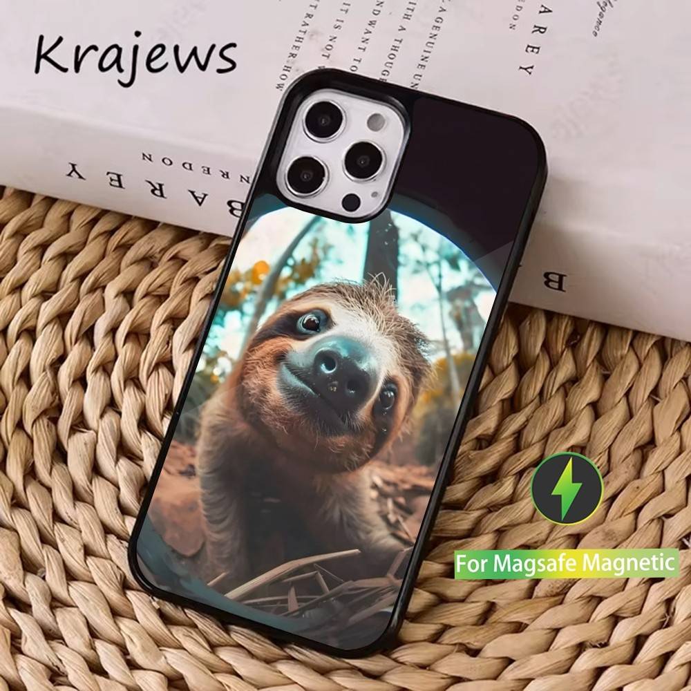 Cute Animal Sloth Case For iPhone 16,15,14,17,13,12,11,Pro,Max,Plus,Mini, Magsafe,Magnetic Wireless Charging Case