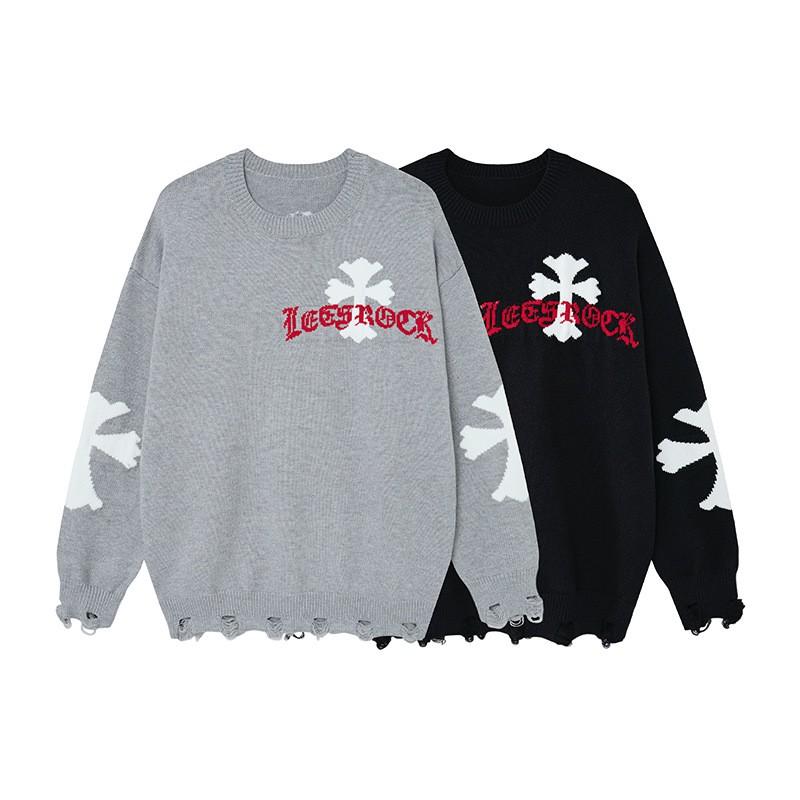 Unisex Oversized Knit Sweater With Cross Jacquard Retro Streetwear Style Warm Loose Fit Winter