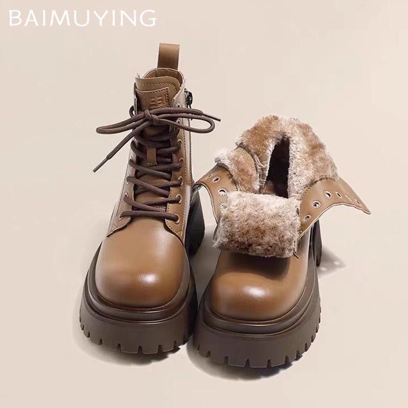 Ботильоны на платформе для женщин, теплые короткие плюшевые кожаные туфли для женщин 2024 года, тренд зимы, новые готические зимние мотоциклетные ботинки для женщин
