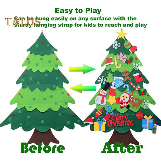 Войлочная новогодняя елка для малышей, светодиодная подсветка, набор для самостоятельной сборки новогодней елки с Санта-Клаусом, снеговиком, снежинкой, чулком