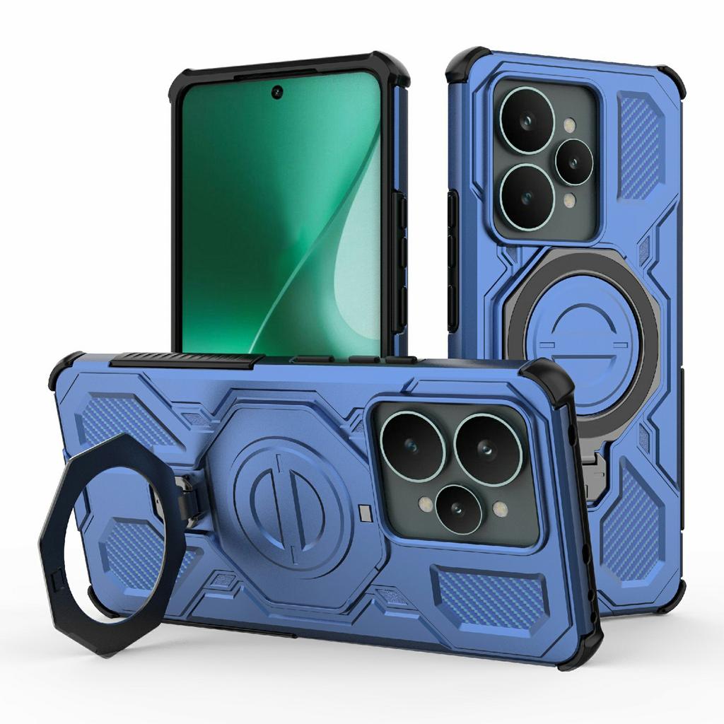 Для Realme 15 5G Магнитный чехол Вращающаяся металлическая подставка Ударопрочная задняя крышка для телефона из ПК+ТПУ
