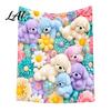 Stylish Floral Bedspread Teddy Bear Print Blanket Super Soft Plush Throw Cute Bunny Practical Holiday Gift for Women Puppy Pattern Cozy Flannel
