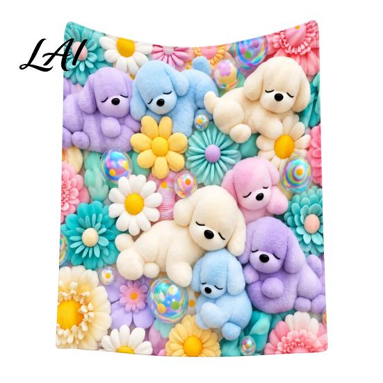 Stylish Floral Bedspread Teddy Bear Print Blanket Super Soft Plush Throw Cute Bunny Practical Holiday Gift for Women Puppy Pattern Cozy Flannel