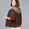 Women Autumn Winter Corduroy Jacket Hooded Zipper Coat Casual Loose Short Coat