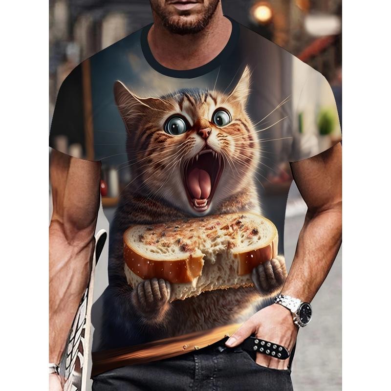 Футболка с принтом Fat Cat Bread 3D для мужчин, забавные милые футболки с изображением животных, модные повседневные женские футболки с круглым вырезом большого размера