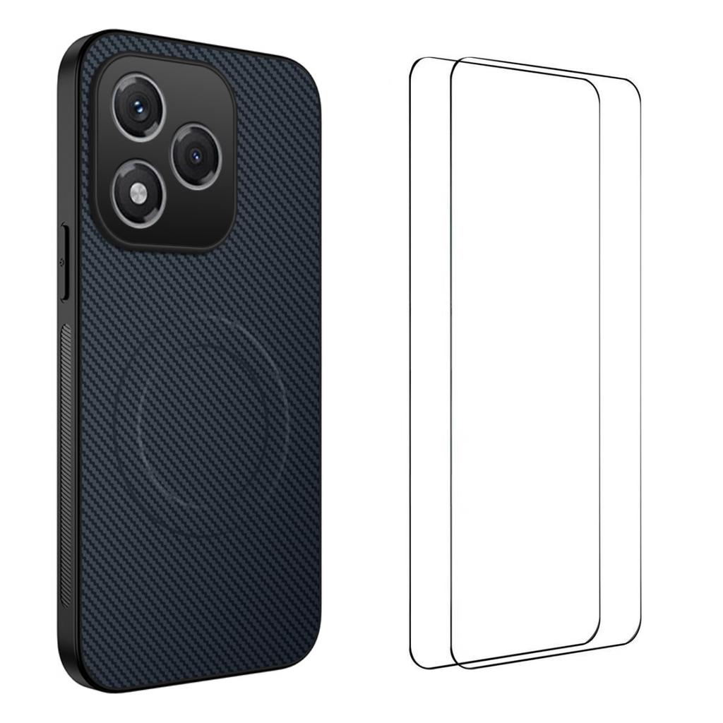 For Honor 400 Lite 5G Magnetic Case WANLONFENG TQ1 Series Carbon Fiber Texture PC TPU Phone Cover with 2Pcs Screen Films