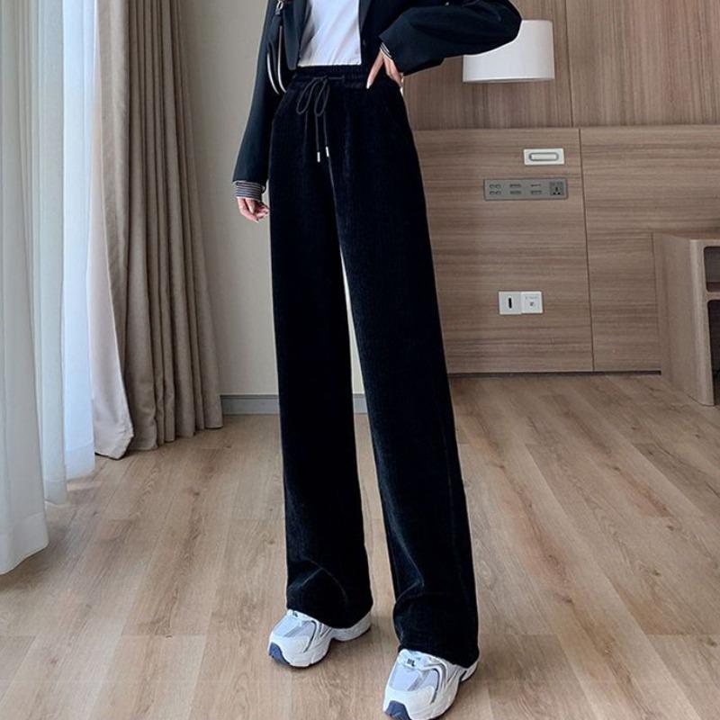 Осенние однотонные теплые вельветовые широкие брюки женские капри зимние утолщенные свободные повседневные брюки из синели женские флисовые вельветовые брюки с высокой талией 25426