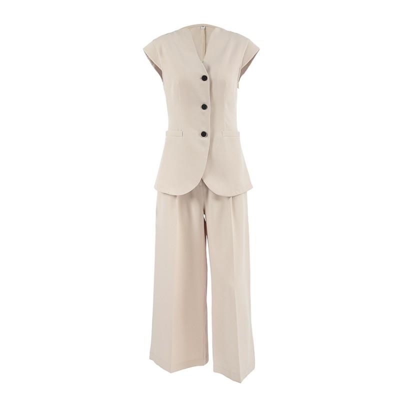 2025 French Style 2-Piece Set Sleeveless Vest Wide Leg Pants Office Wear Women