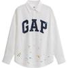 Gap Хлопковая свободная рубашка с длинным рукавом и принтованным логотипом, унисекс, 791969