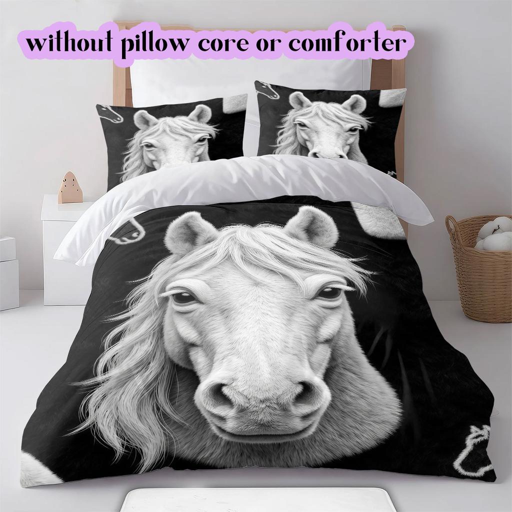 Black white animals Pattern Bedding,Quilt Set Quilt Cover Pillowcase Home Birthday Gift (1*duvet cover+2*pillowcase,without core)