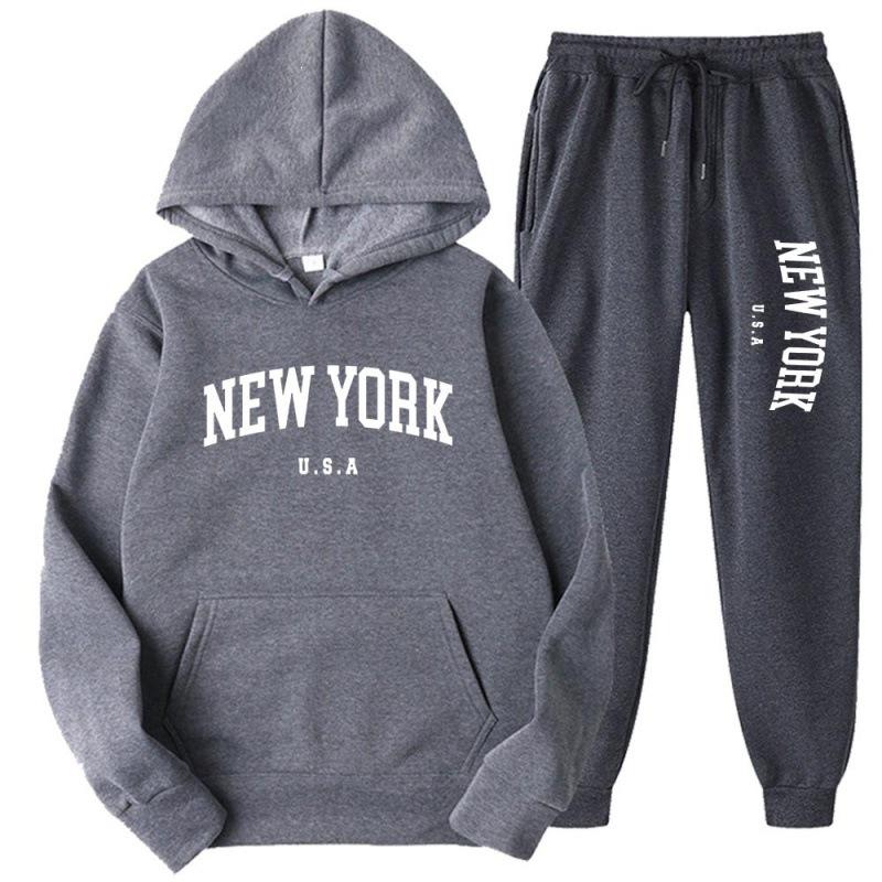 Unisex Fashion Letter Print Casual Loose Hoodie Set