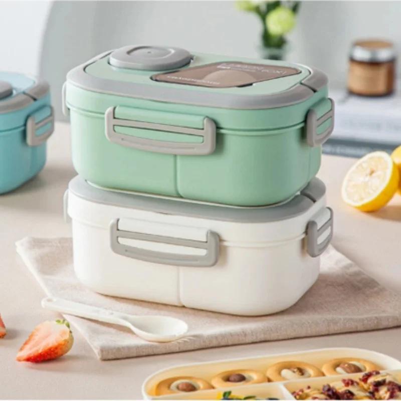 1200ML Portable Lunch Box Reusable Double Layer Compartment Bento Box Carrying Handle Outdoor Camping Meal Snack Food Containers
