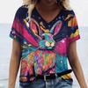 Women T-shirt Summer Cartoon Animal T-Shirt Women's Clothing Oversized Designer Short Sleeve V Neck Tee Blouse Fashion