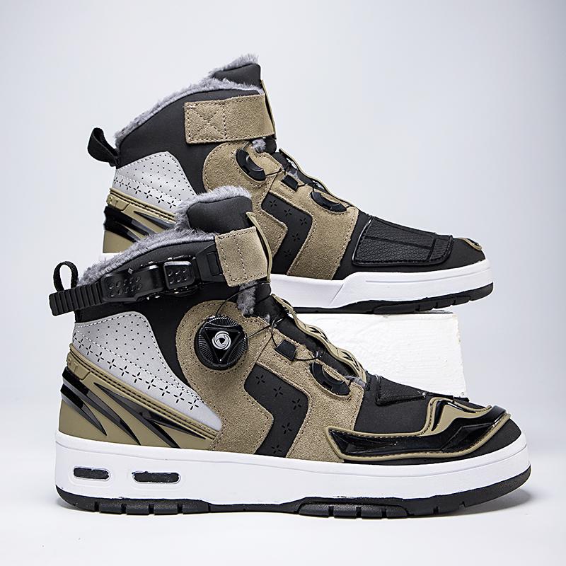 Осенне-зимние бархатные мотоциклетные ботинки унисекс плюс, большие размеры с вращающимися пуговицами, кожаные противоскользящие ботинки из дезокси-кожи, кроссовки для мужчин