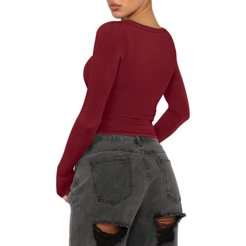 YYFS Женские модные повседневные весенне-осенние однотонные блузки и рубашки с v-образным вырезом и длинным рукавом с принтом