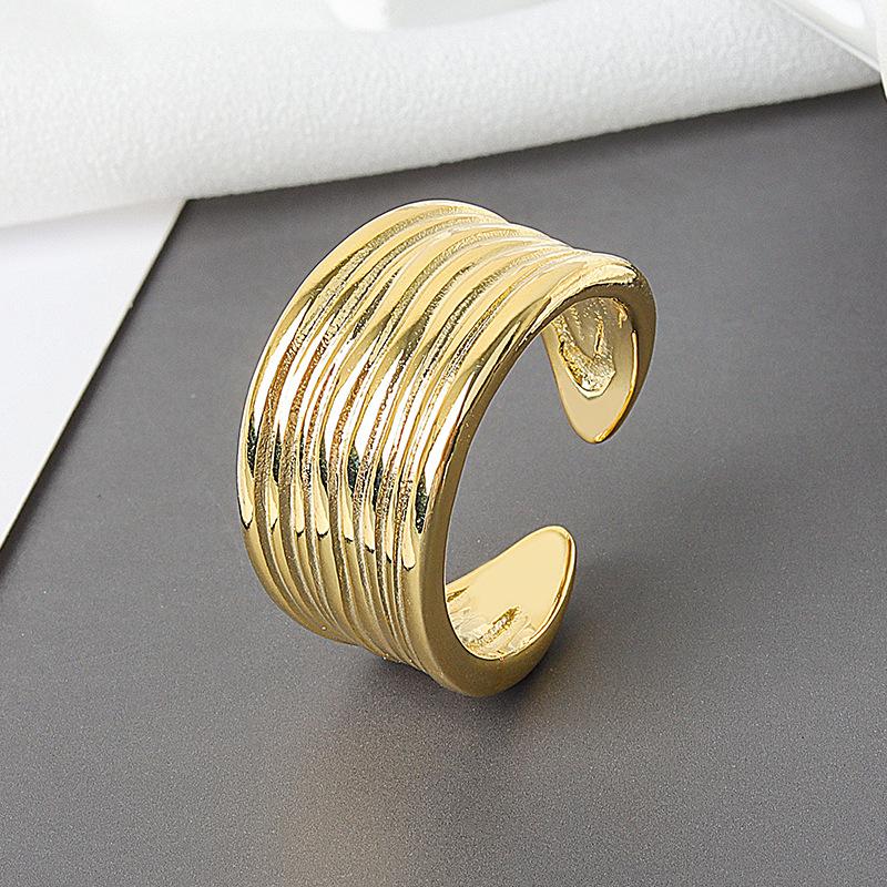 Geometric Glossy Concave Convex Shaped Ring Female Niche Design Personality High Sense Finger Ring Ins Cold Temperament Opening Index Finger Ring