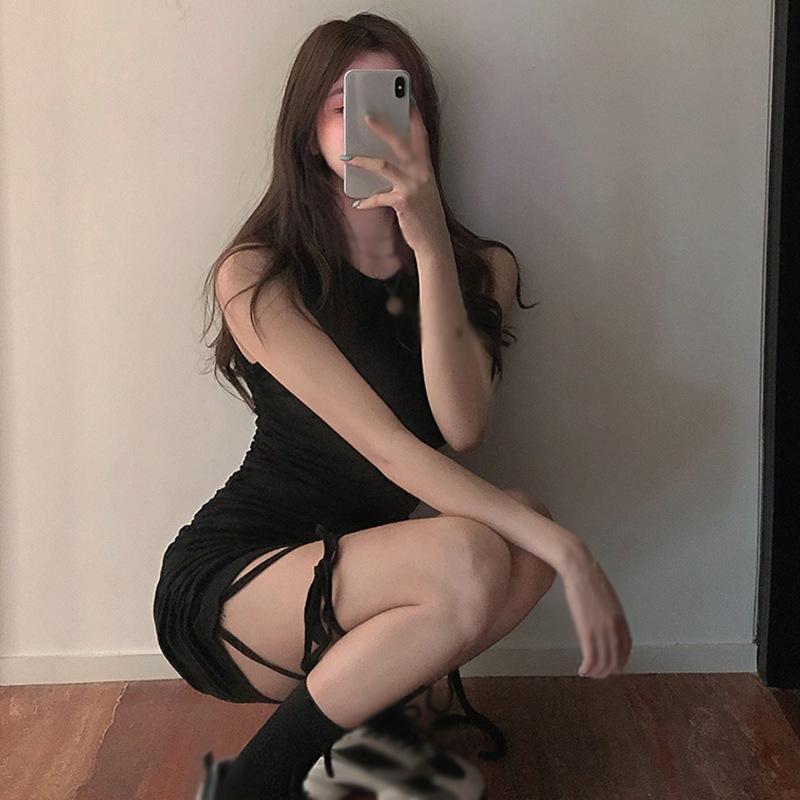 Французская сумка на бедрах с завязками без рукавов Фея Летняя узкая короткая юбка Темпераментное маленькое платье