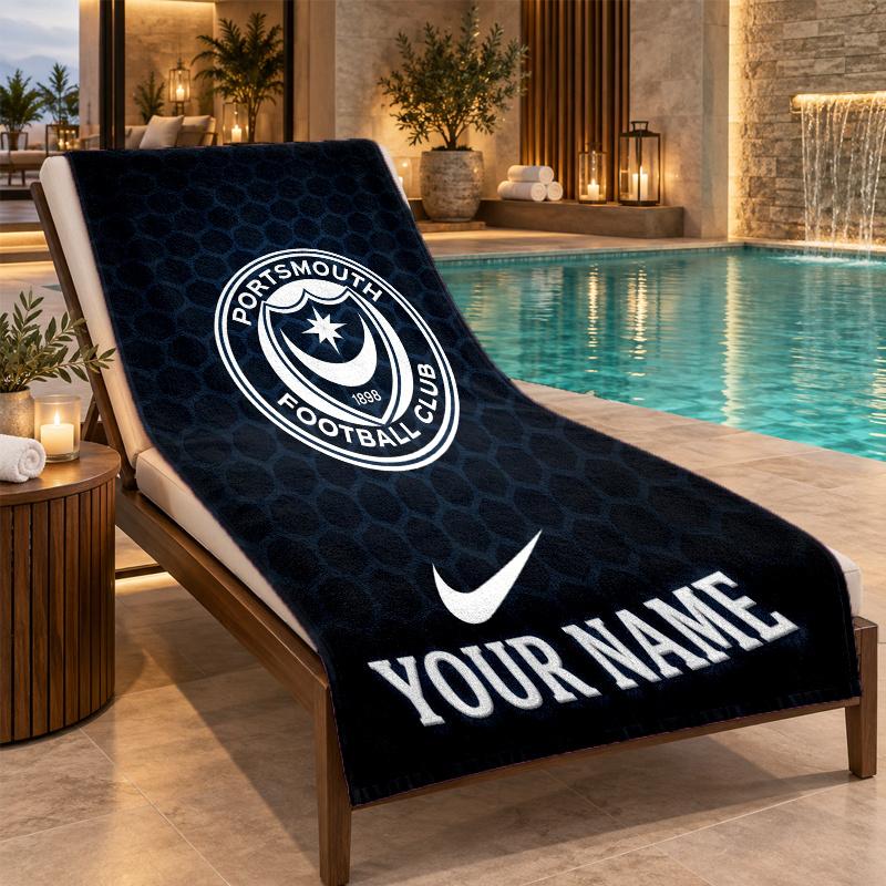 Custom Name Portsmouth FC Beach Towel Personalized Text Soft Towel Swimming Travel Bath Gift