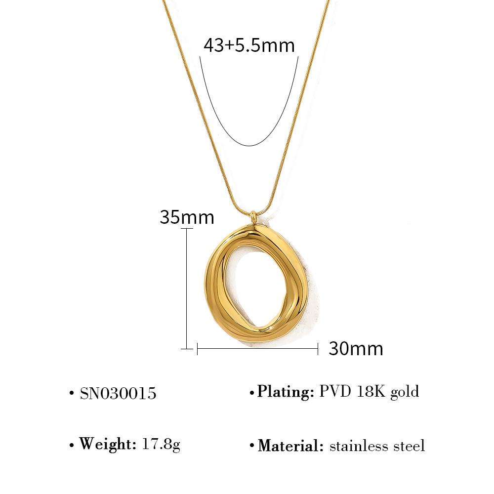 Women's European American Fashion Geometric Hollow Stainless Steel 18K Gold Plated Bamboo Chain Simple Smooth O Pendant Necklace