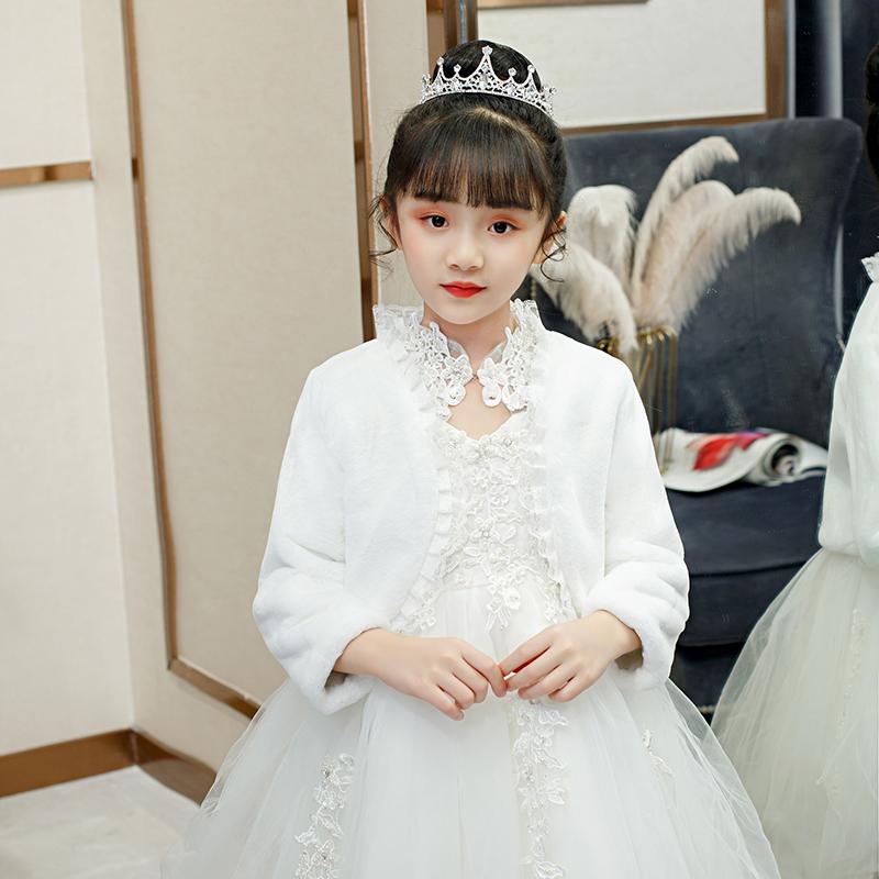 Детское свадебное вечернее платье с запахом из искусственного меха, болеро, накидка, свадебная шаль