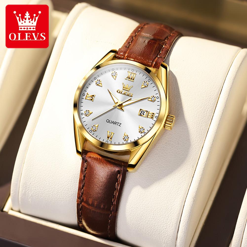 OLEVS 5522 Luxury Ladies Classic Dress Watches Leather Strap Sport Waterproof Luminous Women's Quartz Wristwatch