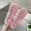 2026 New Brand Plush Fur Fuzzy Sandals Women Thin Heels Fashion Square Toe Ankle Lace Up Buckle Strap Slides Shoes