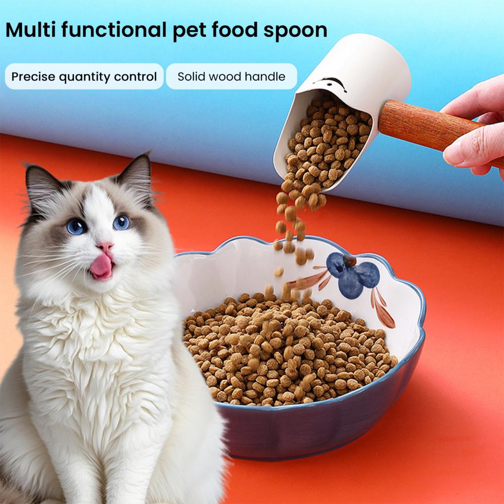 Capacity Cat Food Scoop Anti-slip Cat Food Scoop Stainless Steel Pet Food Shovel with Wooden Handle Multifunctional for Dog