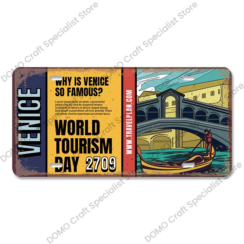 National Landmark Poster Car License Plate Retro France New York Australia Metal Tin Signs Wall Decor Garage Car Club