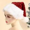 Christmas Sequin Santa Hat for Adults Unisex Glittery Sparkly Holiday Hat with Fluffy Pompom for New Year Xmas Party Supplies