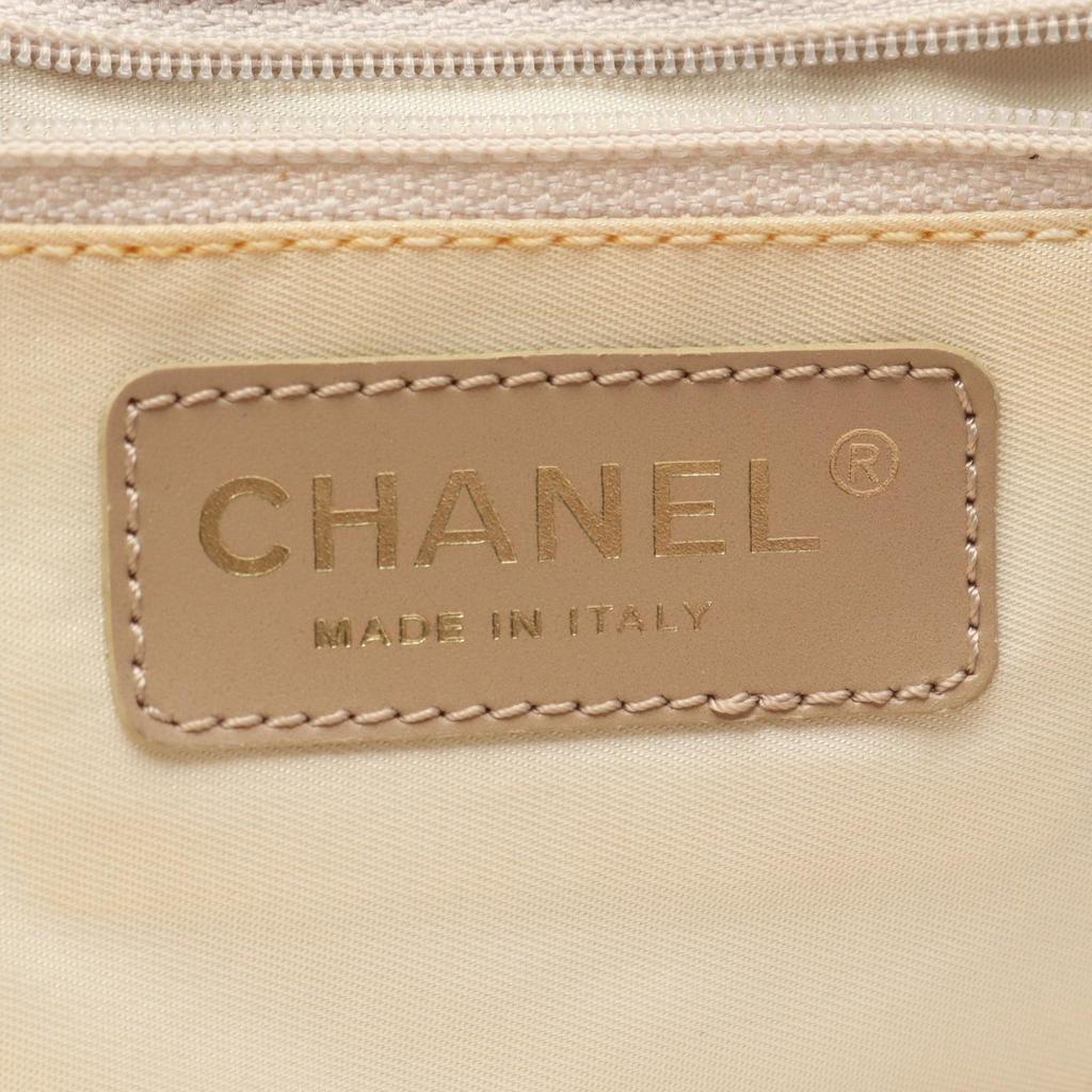 Used CHANEL New Travel Line MM Tote Bag leather Nylon canvas Beige Used Women
