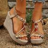 Bohemian Style Women's Wedge Sandals Beaded Decor Chunky Platform Sandals for Women Summer 2025 Printed Weaving Beach Sandalias