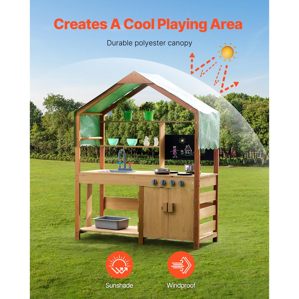 SucceBuy Mud Kitchen Cookware Toys Kids Outdoor Toddler Grocery Store Playset with Stoves Faucet for Children Birthday Gifts