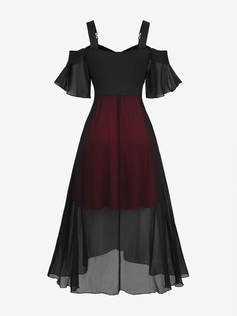 Rosegal Plus Size Ruffles Skull Buckle Tulip Hem Cold Shoulder Dress