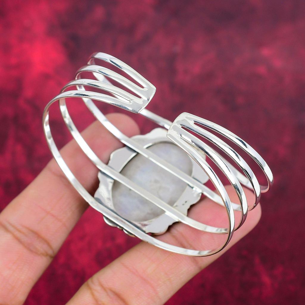 Браслет с радужным лунным камнем, ювелирные изделия из драгоценных камней, браслет из чистого серебра 925 пробы, красивый ювелирный браслет ручной работы