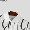 INCERUN Oversized Men Lapel Neck Long Sleeve Striped Casual Loose Shirts