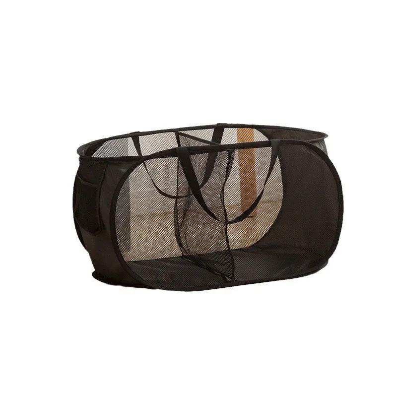 Прочная складная корзина для белья, сетчатая выдвижная корзина для белья с боковым карманом, складная корзина для хранения одежды с укрепленным каркасом