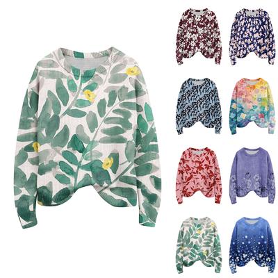 Пуловеры с длинным рукавом для женщин, с круглым вырезом, повседневные, милые, с принтом, вязаные, оверсайз