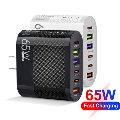 Зарядное устройство USB C Total 65W PD Type C Quick Charge Быстрая зарядка Power Muti 6 портов Мобильный телефон настенный адаптер для Samsung S23 iPhone