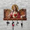 Yousheng Wall Mount Key Holder Wooden Carving Jesus Themed Key Organizer Multi-purpose Home Office Entryway Decorative Key Hanger Rack