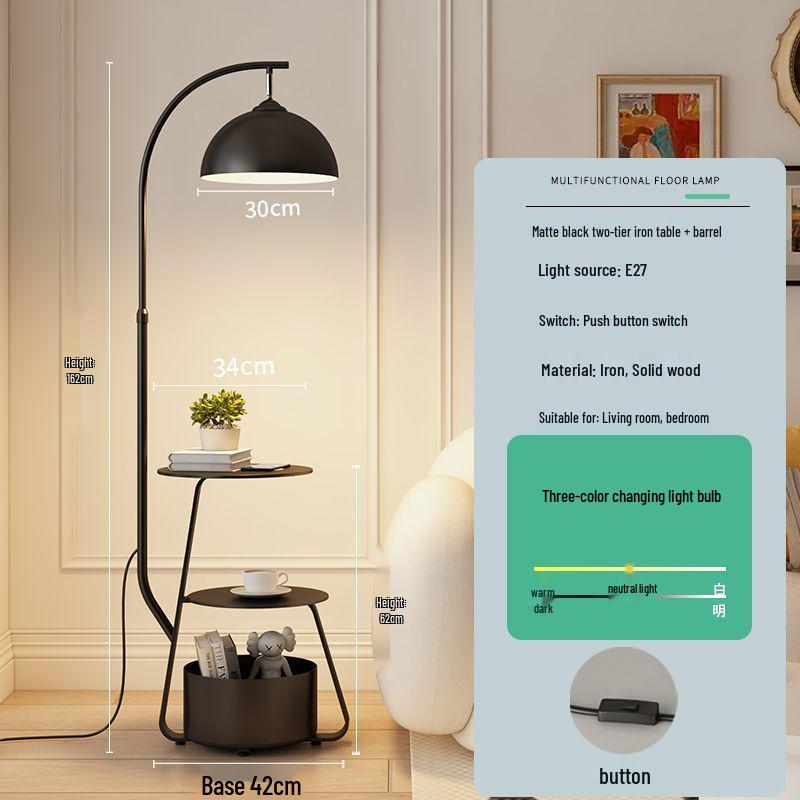 Nordic Cream Style Floor Lamp with Storage Shelf - Modern Living Room, Bedroom, Bedside, and Study Lamp