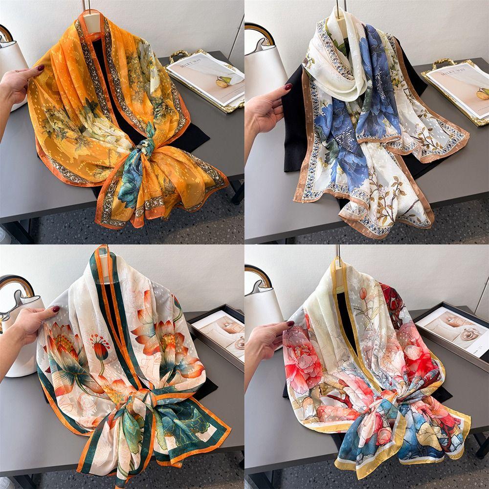 Peony Flower Women Silk Scarf Soft Female Shawl Wrap Fashion Women Head Scarf Summer