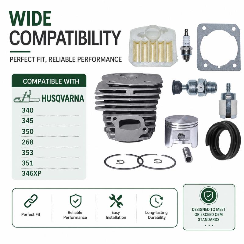 45mm Cylinder Piston Kit For Husqvarna 340 345 350 268 353 250 Tune Up Kit Air Filter Spark Plug Fuel Hose Cylinder Gasket Parts